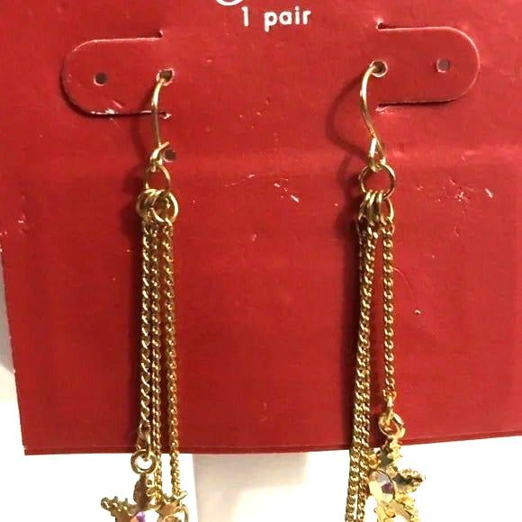 Gold Tone Snowflake Chain Dangle Earrings - Picture 3 of 5